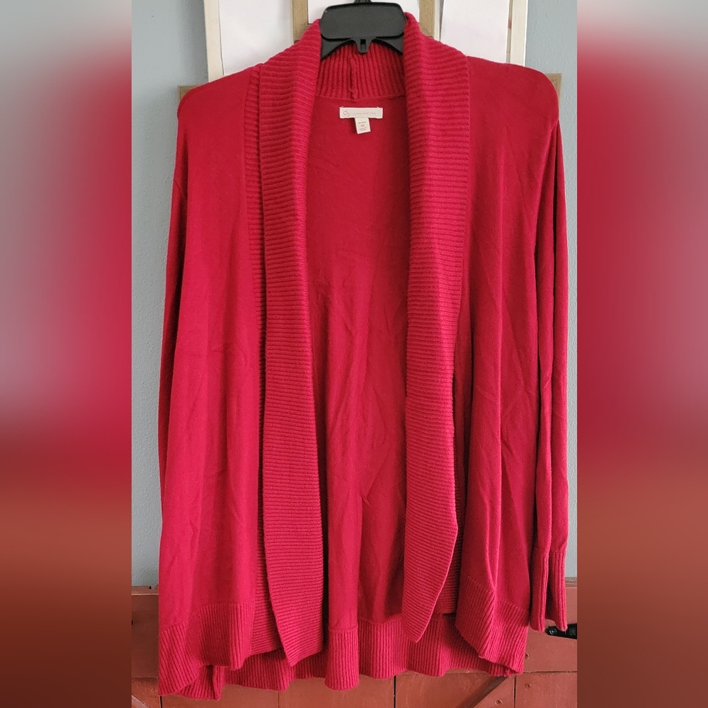 Established 1962 Elegant Red Women's Open Face Long Sleeve Cardigan - Size 3X